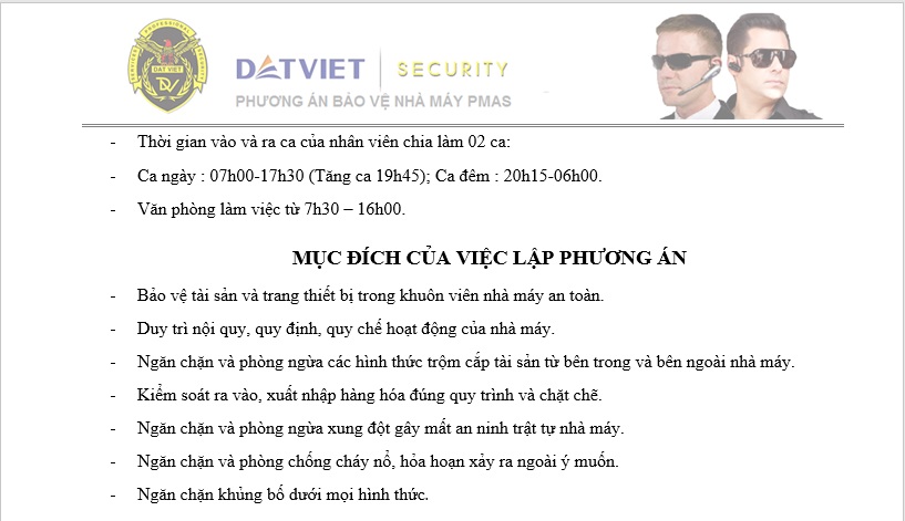 Phương án bảo vệ công ty Đất Việt